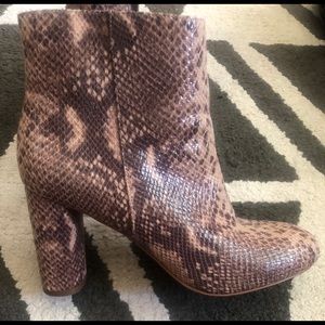 INC faux snake skin booties